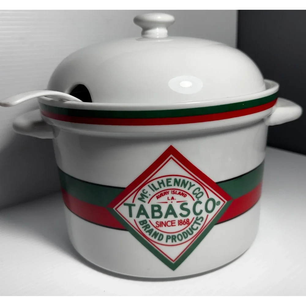 Tabasco McIlhenny Ceramic Soup Tureen Serving Bowl w/Lid & Ladle 2.5 Quart